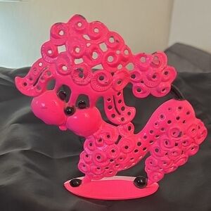 1960’s Mid-Century Cast Metal Pink Poodle Earring Holder. Made in the USA
